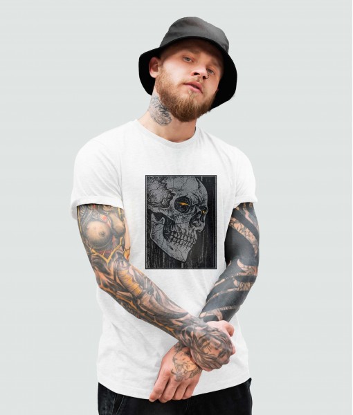 Мъжка тениска с щампа Готика Skull flaming eyes - TShirtArtShop.com